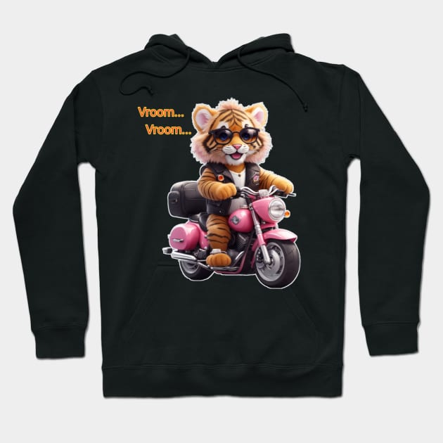 cute tiger with sunglasses raiding pink bike funny Hoodie by sukhendu.12